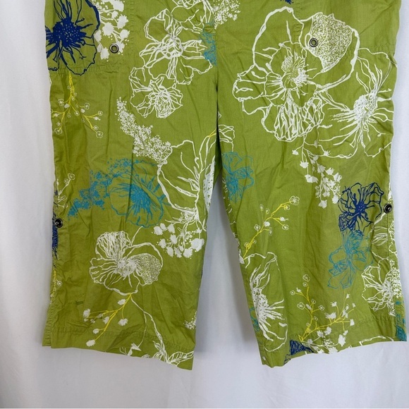 Chico's Cropped Capri Pants Womens 2 Green Cotton Floral Print Tropical Coastal - Picture 3 of 13